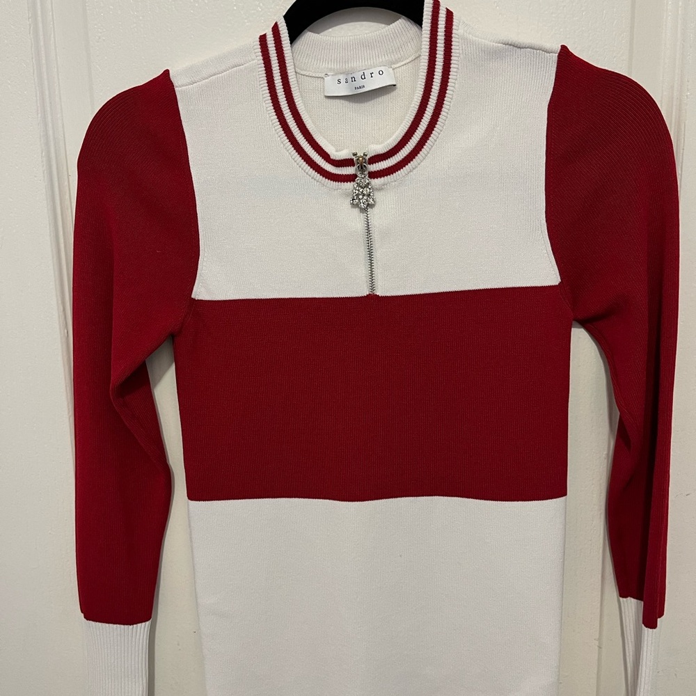 Sandro Moscoloni Red and White Blouse with Color Blocking